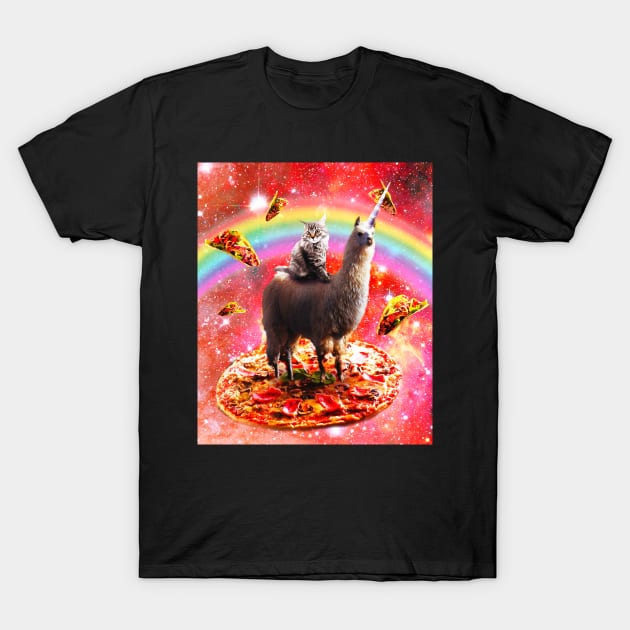 Space Cat Riding Llama Unicorn - Pizza & Taco T-Shirt by Random Galaxy